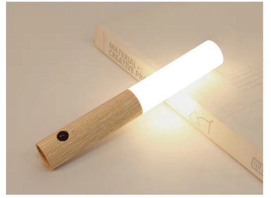 Oplaadbare Sensorlamp - LED Nachtlamp - Houtlook - Bewegingssensor - Warm Wit Licht - Wand & Staand - USB - White Ash van JOYQLER — afbeelding 4
