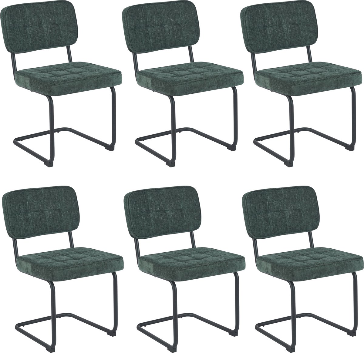 Colenis - Buisframe Stoel Kita - Eetkamerstoel - Set van 6 - Groen - Chenille Stof - Metalen Frame - Industrieel Design