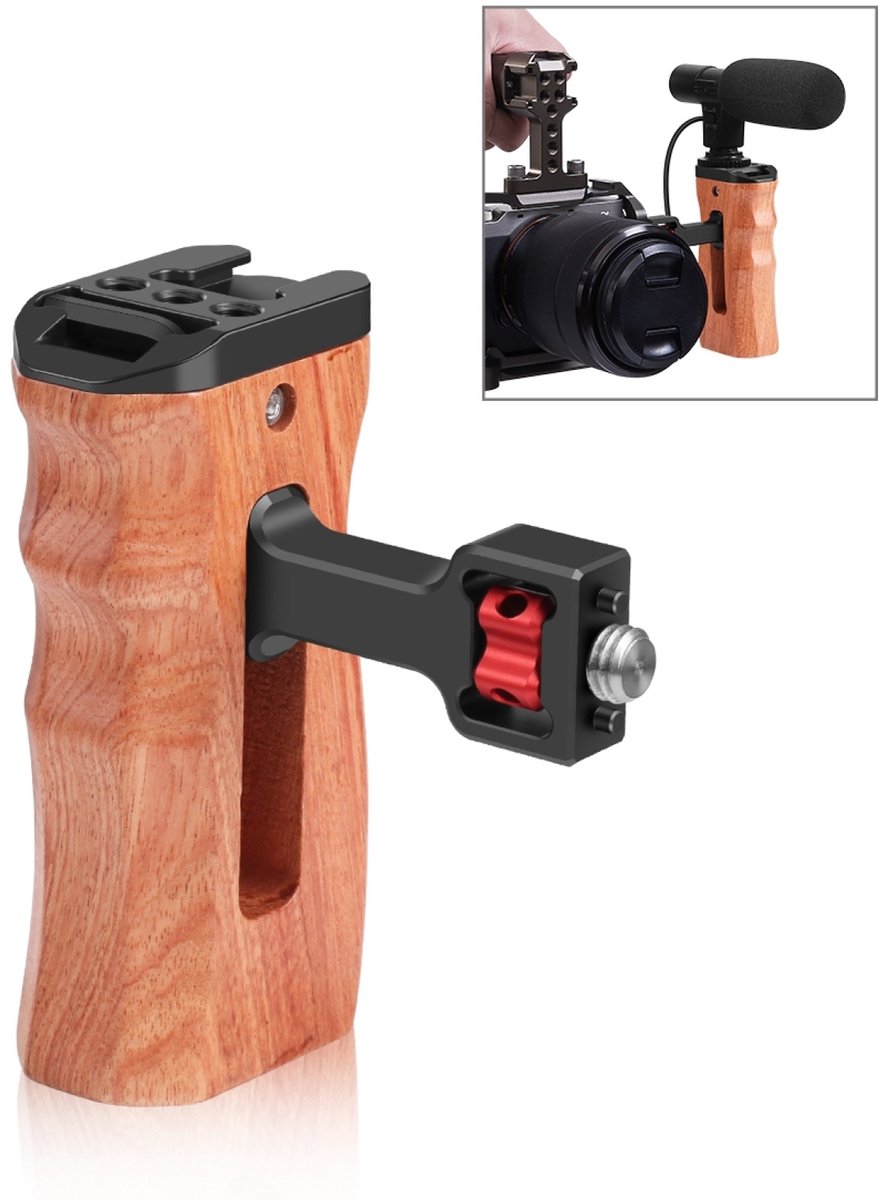 PULUZ 3/8 inch schroef universele camera houten zijhandgreep met koude schoenbevestiging voor camerakooistabilisator