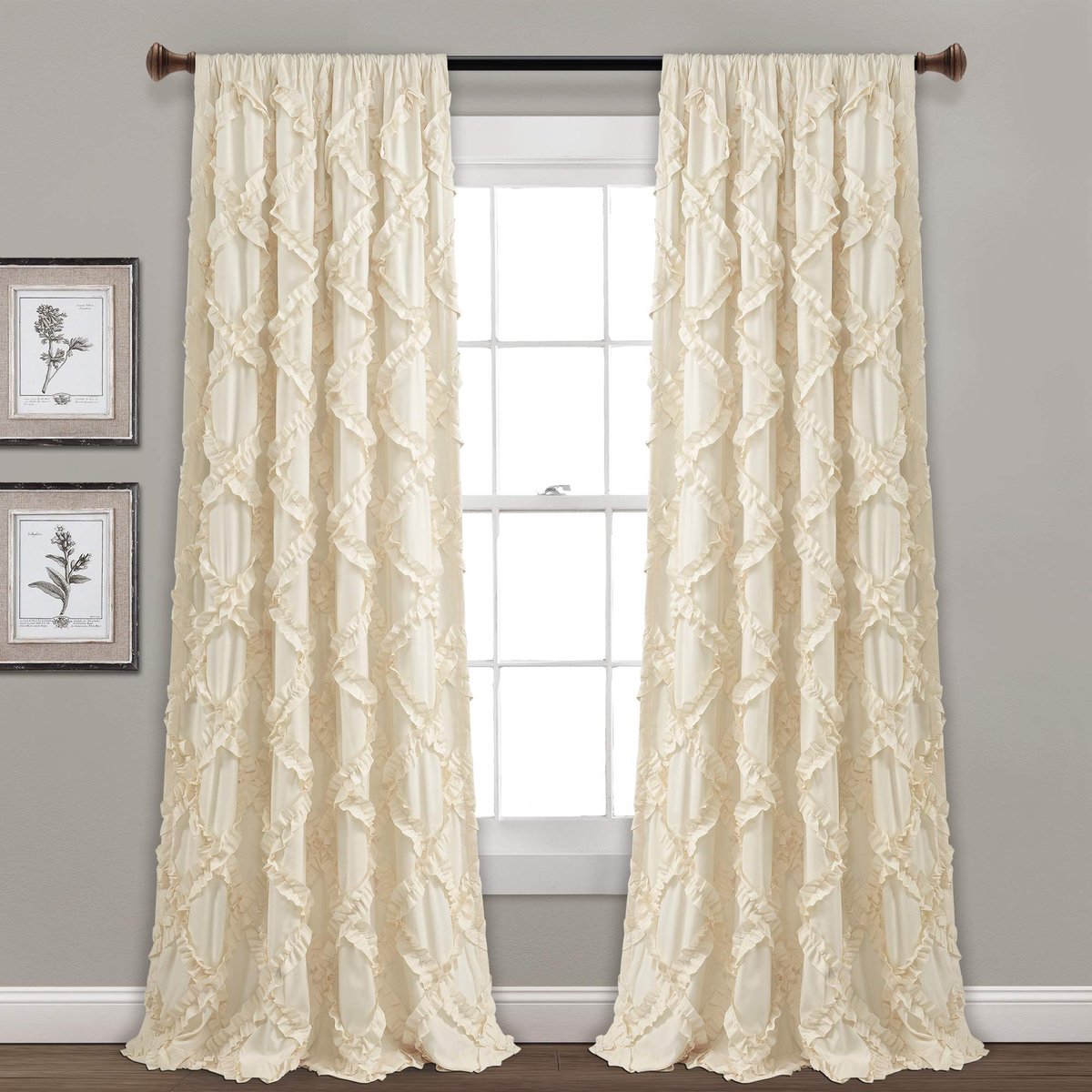 Ibenzoa Charmant Gordijnenset met Ruitpatroon voor Slaapkamer, Woonkamer en Eetkamer in Ivoor, 213 x 137 cm Beige