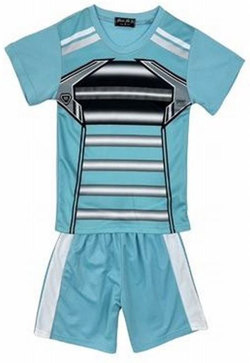 Kinder sport set tenue maat 110/116 tweedelig blauw/zwart t-shirt + korte broek sportset sportkleding unisex mooie kwaliteit