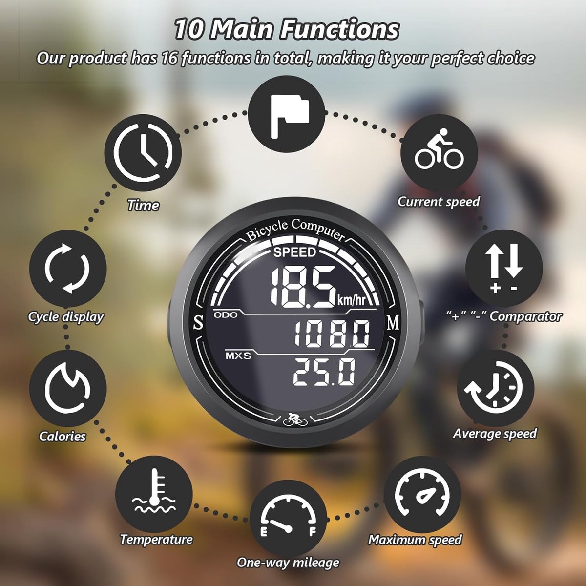 Fietscomputer-kilometerteller fiets-snelheidsmeter fiets-Draadloze fietscomputer - 2,2" LCD-scherm, automatische achtergrondverlichting - Universeel 12 functies, IP67 waterdicht - Fietssnelheidsmeter en kilometerteller, geschikt voor fietsen - Grijs – foto 7