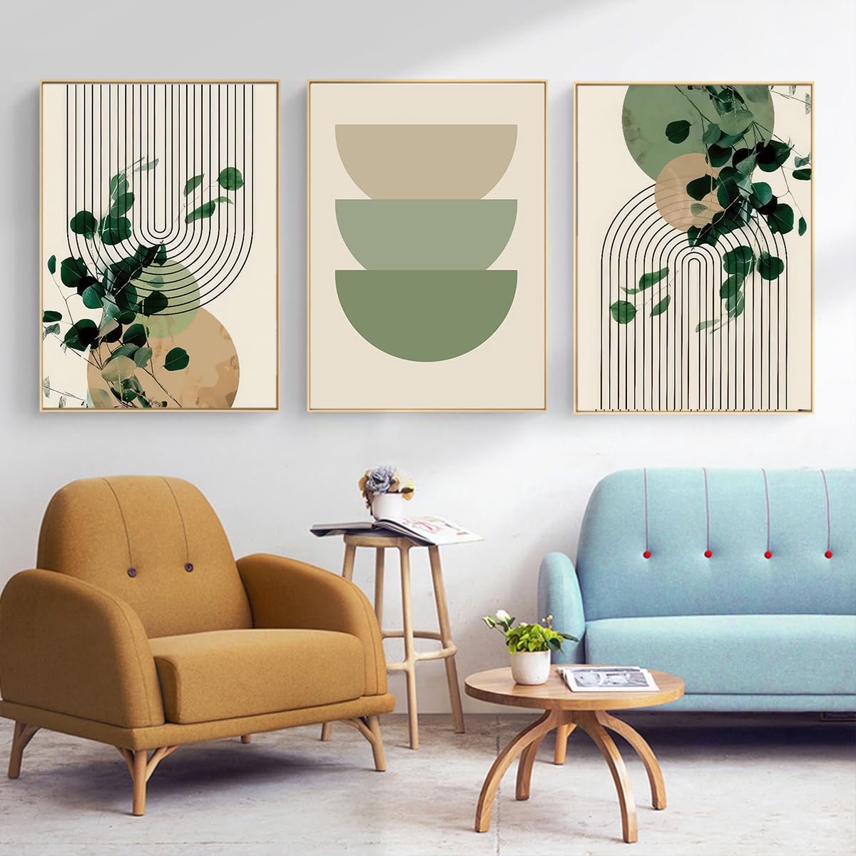 Ibenzoa Moderne geometrische kunst met groene plant voor stijlvolle muurdecoratie in huis zonder lijst kleur c
