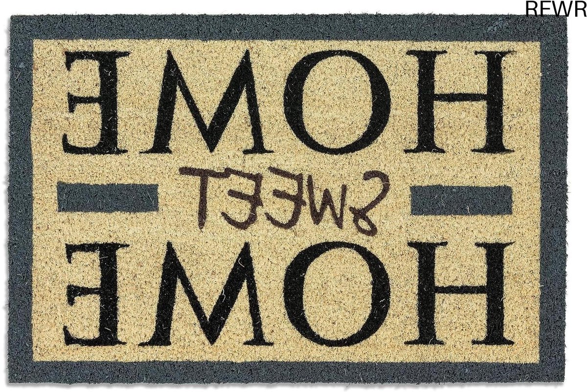 RFWR Grijze kokosnoot deurmat met letters 40x60 cm - Antibacteriële entreemat met antislip vinyl rug - Duurzaam natuurlijk materiaal Grijs