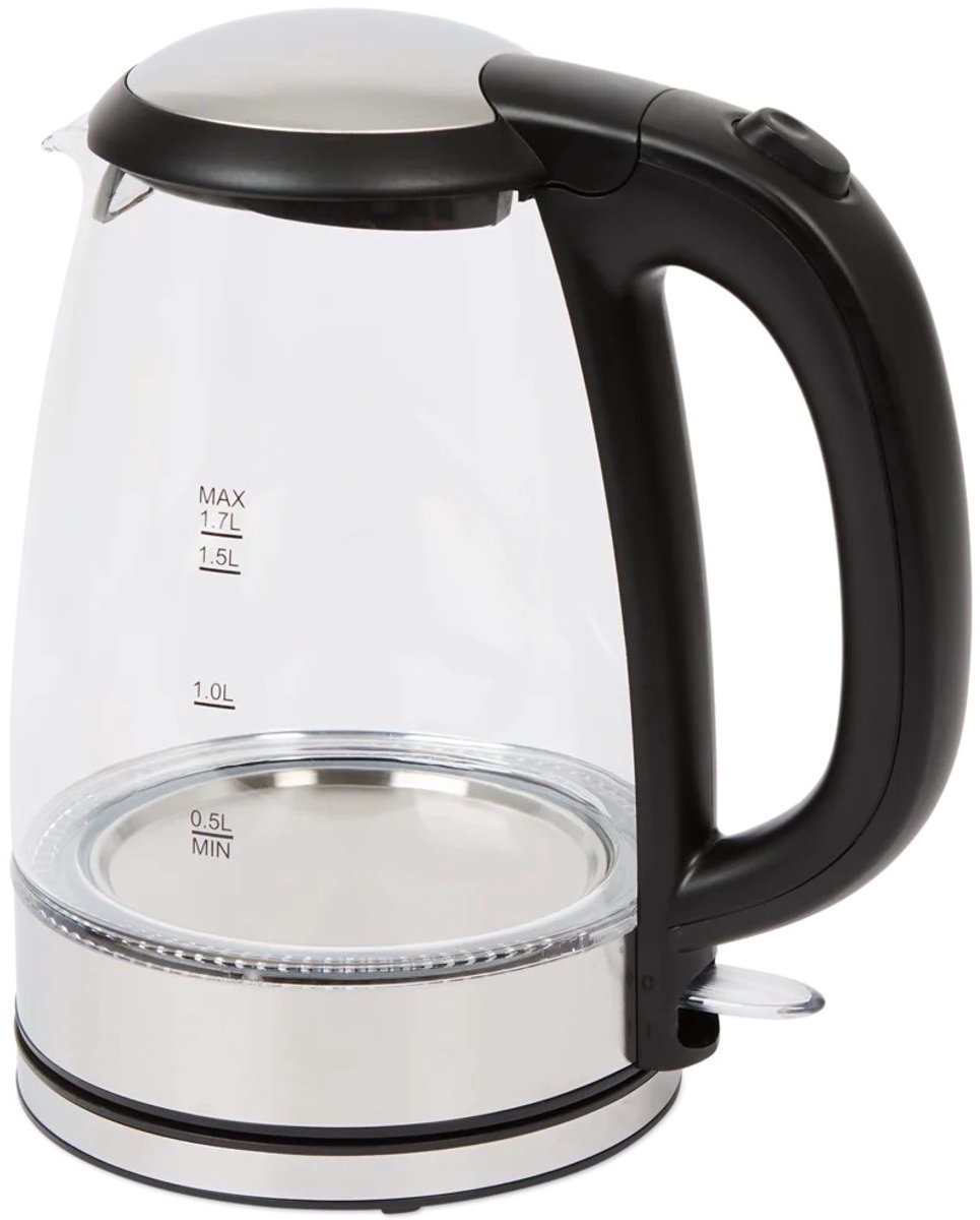 Home Essentials - Waterkoker - Glas - 1,7L - met LED - 2200W - Glazen Waterkoker - RVS