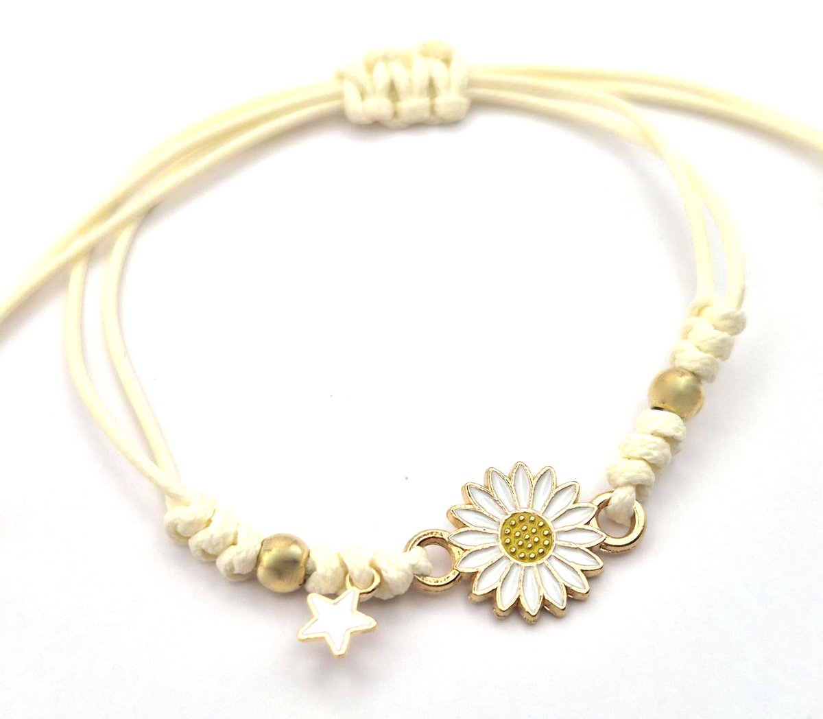 Armband Meisje- Touwarmband Bloem Wit- Meisjes armbandje Bloem- Armband Bloem- Touw- Kind- LiLaLove
