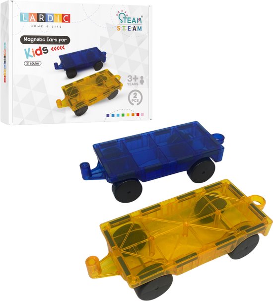 Lardic - Magnetisch Speelgoed - 2 auto's uitbreidingsset - Magnetic Tiles - Bouwspeelgoed - Magnetische Tegels - Montessori Speelgoed - Educatief Constructie Speelgoed