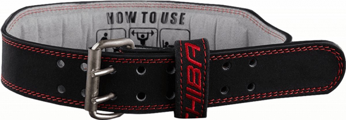 Chiba 40810 Leather Training Belt (Black/Red) M - Accessoires - Riemen