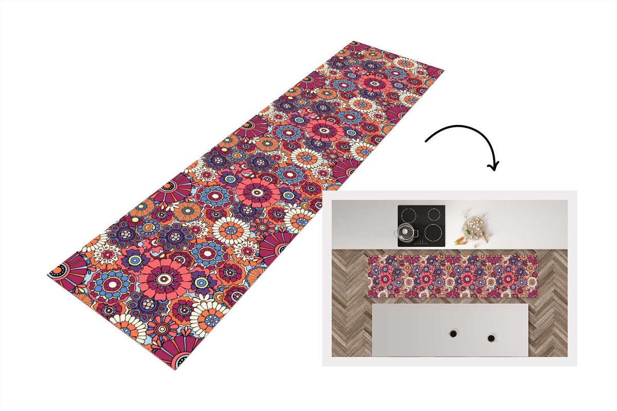 KitchenYeah Keukenloper 240x60 cm - Keukenmat vinyl Vintage - Patronen - Bloemen - Planten - Keukenmatten loper - Keuken vloerkleed tapijt