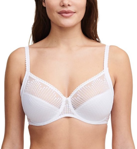 Soutien-gorge blanc à armatures, avec des pois décoratifs et des lignes sur les bonnets.