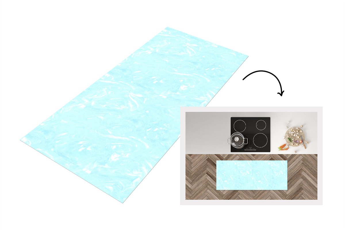KitchenYeah Keukenloper - Keukenmat vinyl Marmer - Neon - Blauw - Patronen - Keukenmatten loper - Keuken vloerkleed tapijt Verf