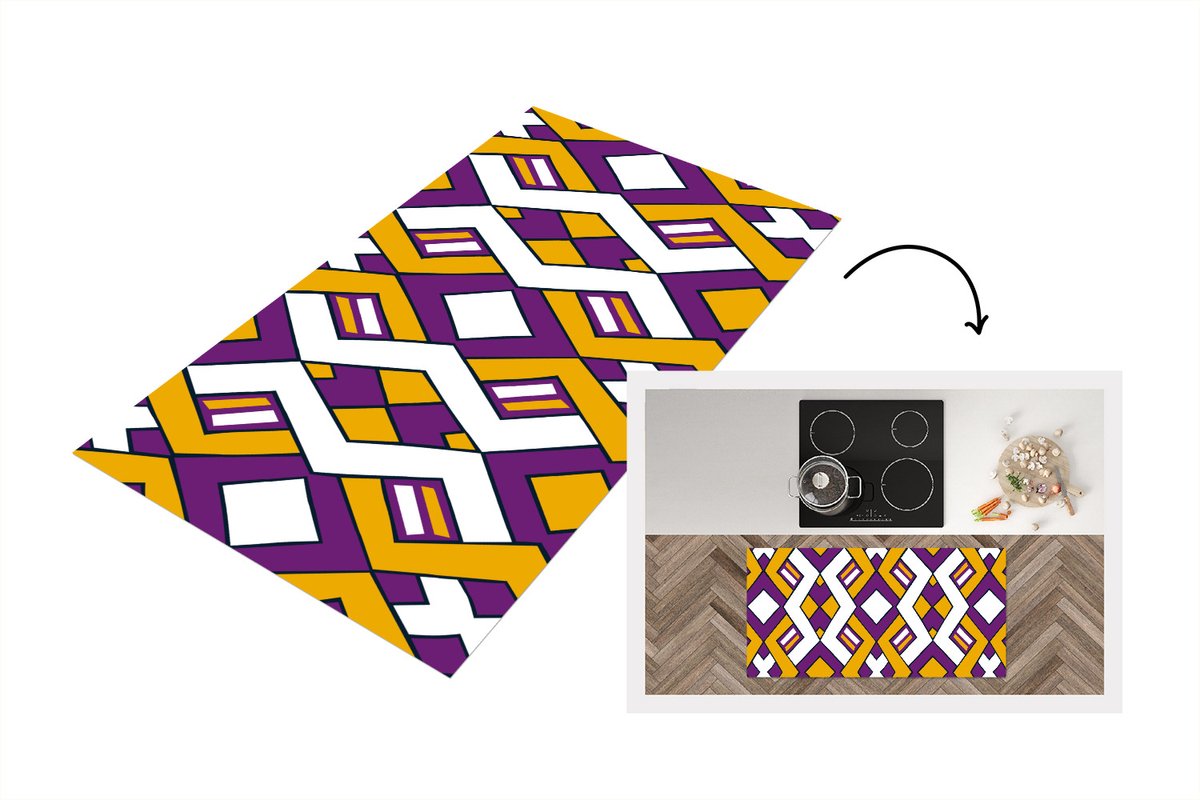 KitchenYeah Keukenloper 120x60 cm - Keukenmat vinyl Design - Lijn - Retro - Keukenmatten loper - Keuken vloerkleed tapijt