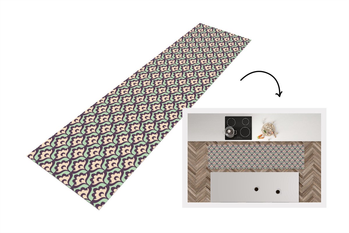 KitchenYeah Keukenloper 240x60 cm - Keukenmat vinyl Patroon - Retro - Bloemen - Keukenmatten loper - Keuken vloerkleed tapijt
