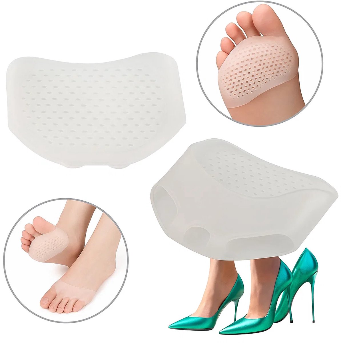 Antislip Voorvoet Beschermer I Voetkussen I Voetpad I 1 Paar I Siliconen I Ademend I Anti Slip I Ergonomisch I Transparant