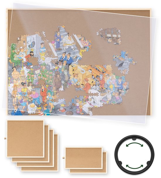 Relaxdays puzzeltafel, 6 lades, puzzels tot 1500 stukjes, hout & stof, inklapbare puzzelplaat, puzzelbord, kleurrijk