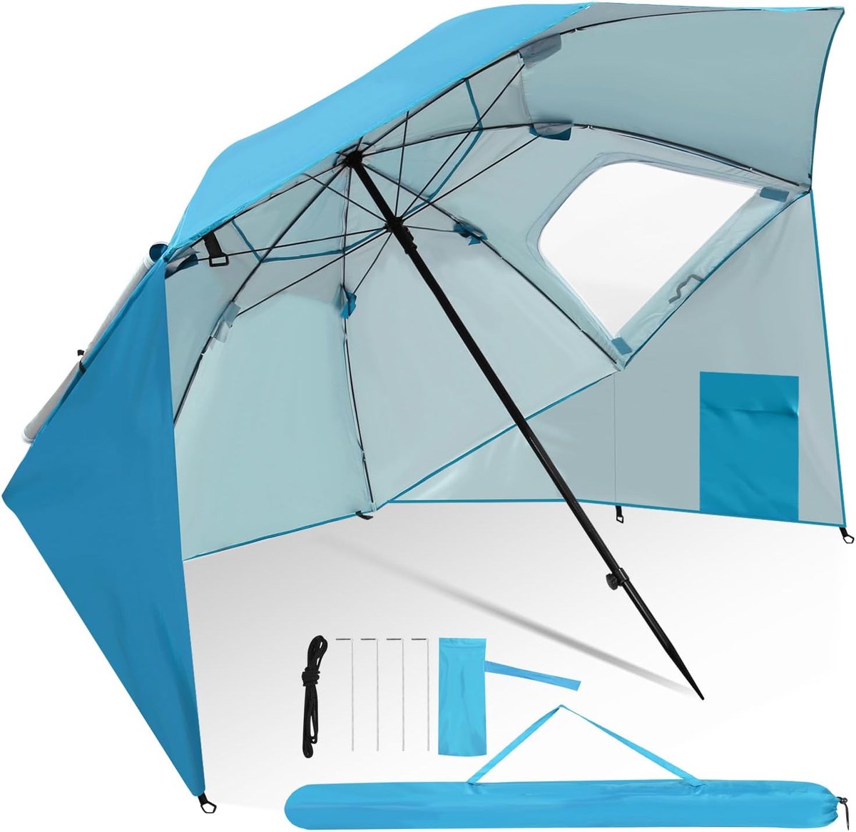 Lexium Strandparasol met grondboor - Zomeraccessoire - Parasolhouder strand - Zonbescherming - Windbestendige parasol - Stranddag - UV werende parasol - Parasol met draaimechanisme - Vakantie aan zee - Schaduw op het strand - Draaibare grondpen - Par