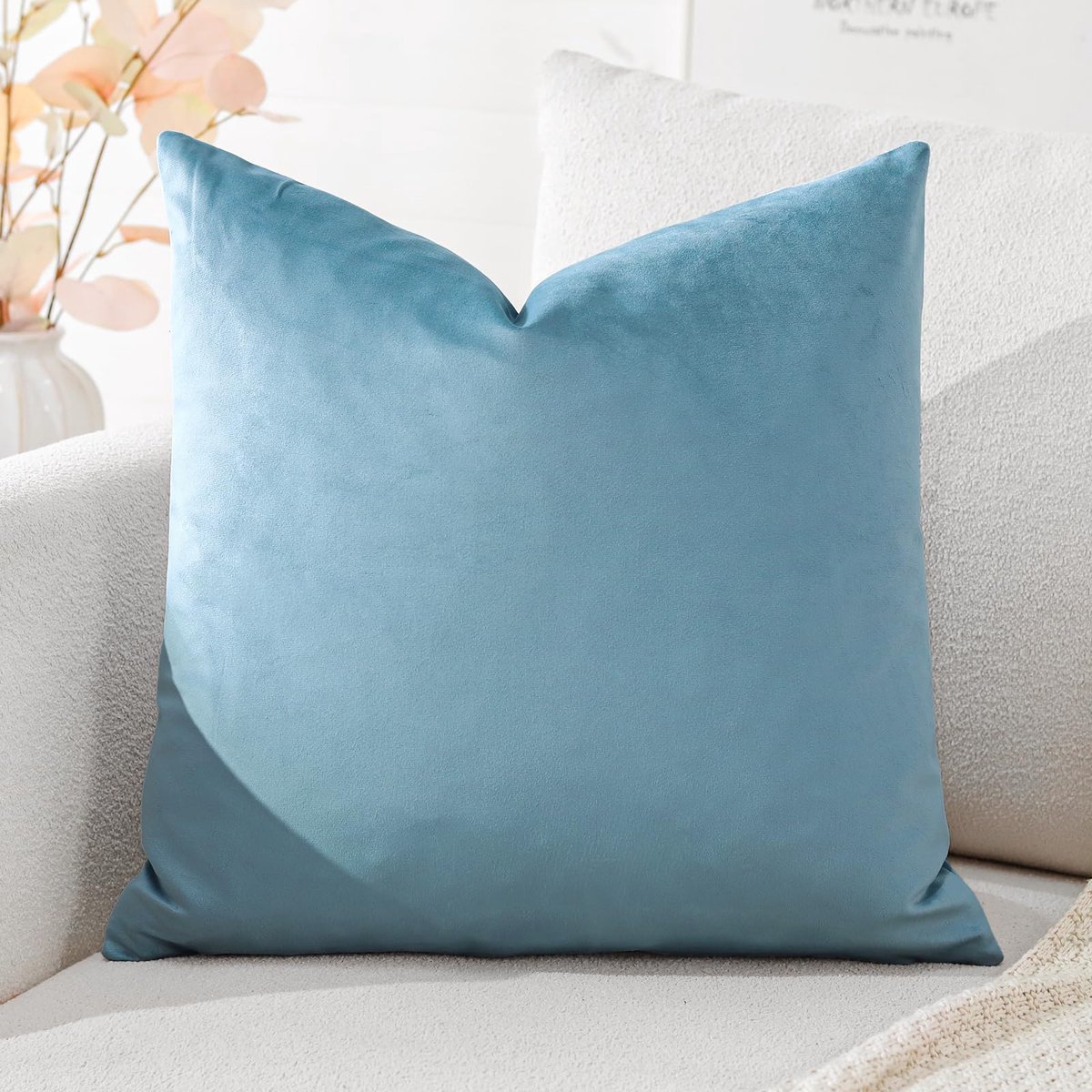 Ibenzoa® Fluwelen decoratieve kussensloop voor bank en slaapkamer in lichtblauw 45 x 45 cm
