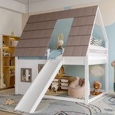 140 x 200 cm Chalet stapelbed met dak - ladder en glijbaan - witbruin - zonder matras