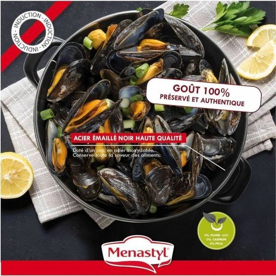 Mosselpan - MENASTYL - 3645562 - Geëmailleerd staal - Zwart - 18 cm - Inhoud 2,7 liter - Geschikt voor alle kookplaten, inclusief inductie — afbeelding 2