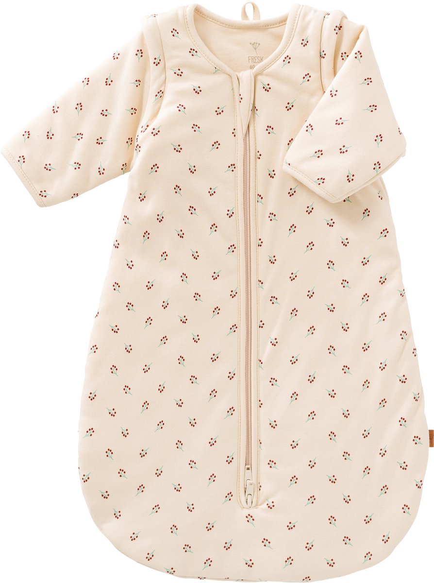 Fresk Slaapzak Baby Winter - 6-12M - 90 cm - Afritsbare Mouwen - Interlock met Lichte Voering - Biologisch Katoen - Zacht en Ademend - TOG 2.8 - Beige - Berries
