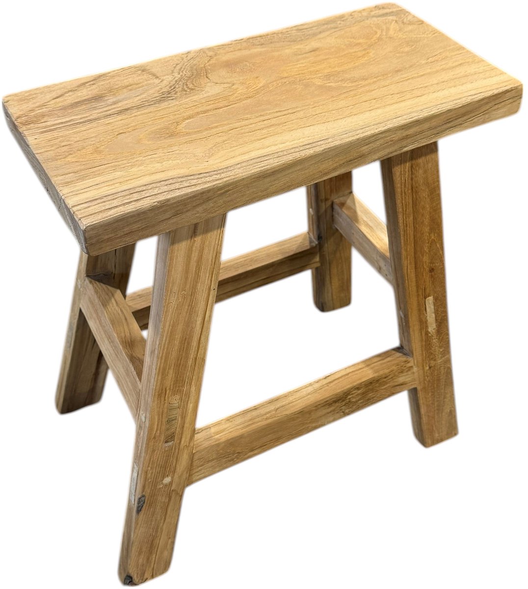 TeakOne - Teak houten kruk - Rustieke houten kruk - Massief teak bijzetkruk - Houten plantenstandaard - Kleine houten kruk - Krukje van teakhout - Handgemaakte kruk - Kruk massief hout - Decoratief houten krukje - Natuurlijke bijzettafel