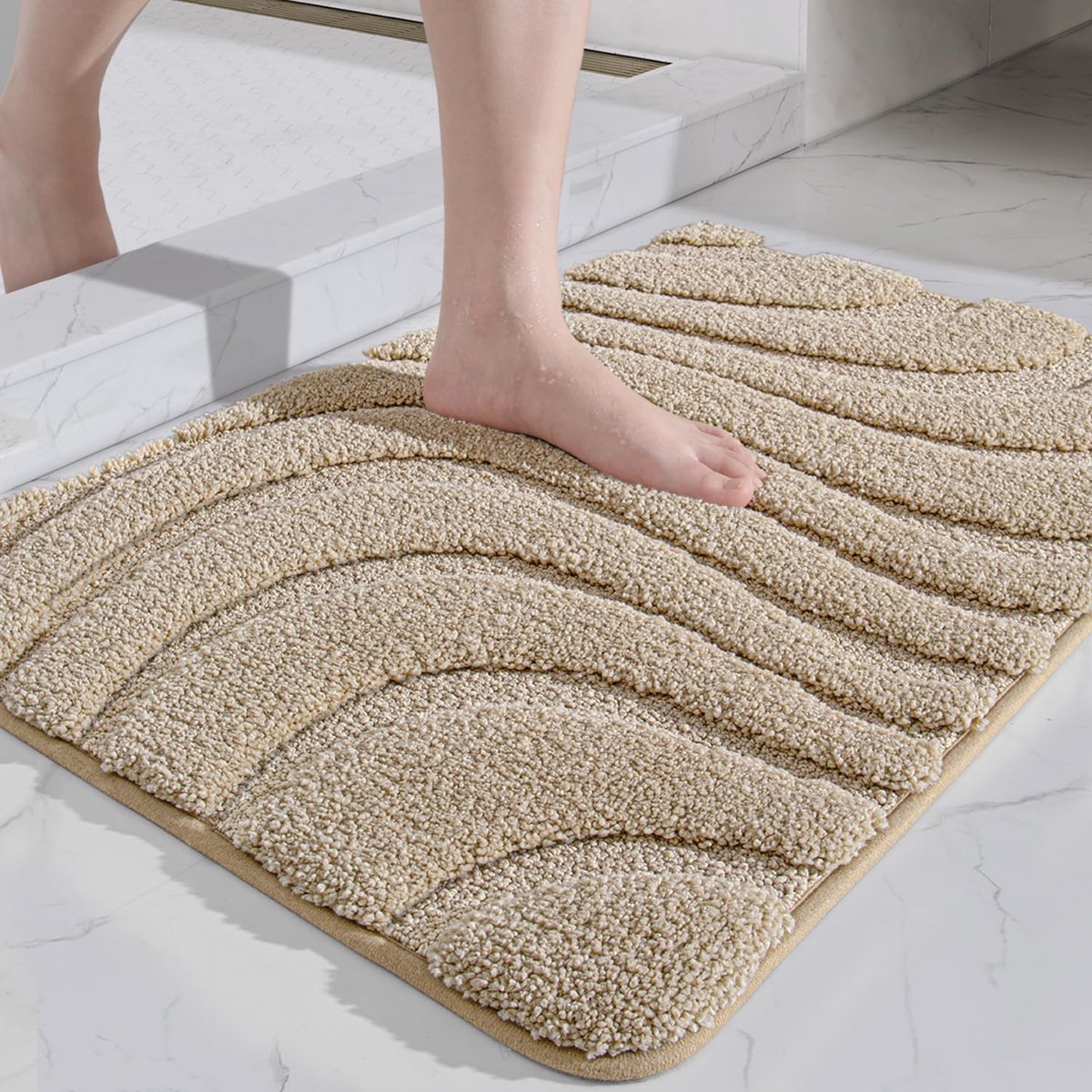 Ibenzoa® Zachte en Waterabsorberende Antislip Badmat voor Badkamer en Douche, 60 x 110 cm, Beige