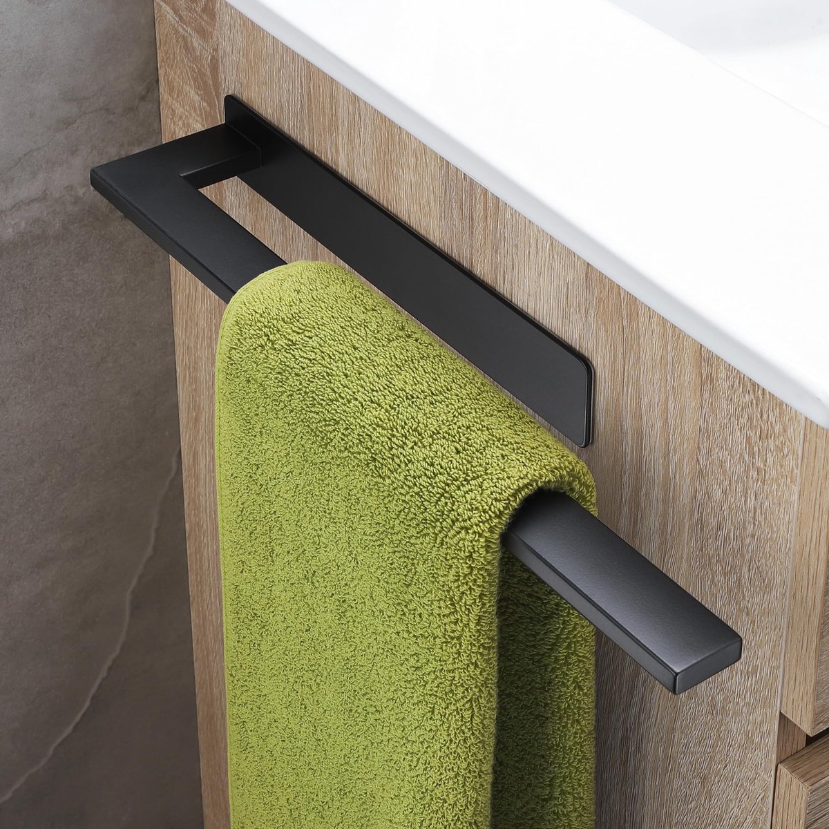 Ibenzoa® Zelfklevende handdoekhouder voor badkamer zonder boren, roestvrij staal, zwart, 39 cm met modern design