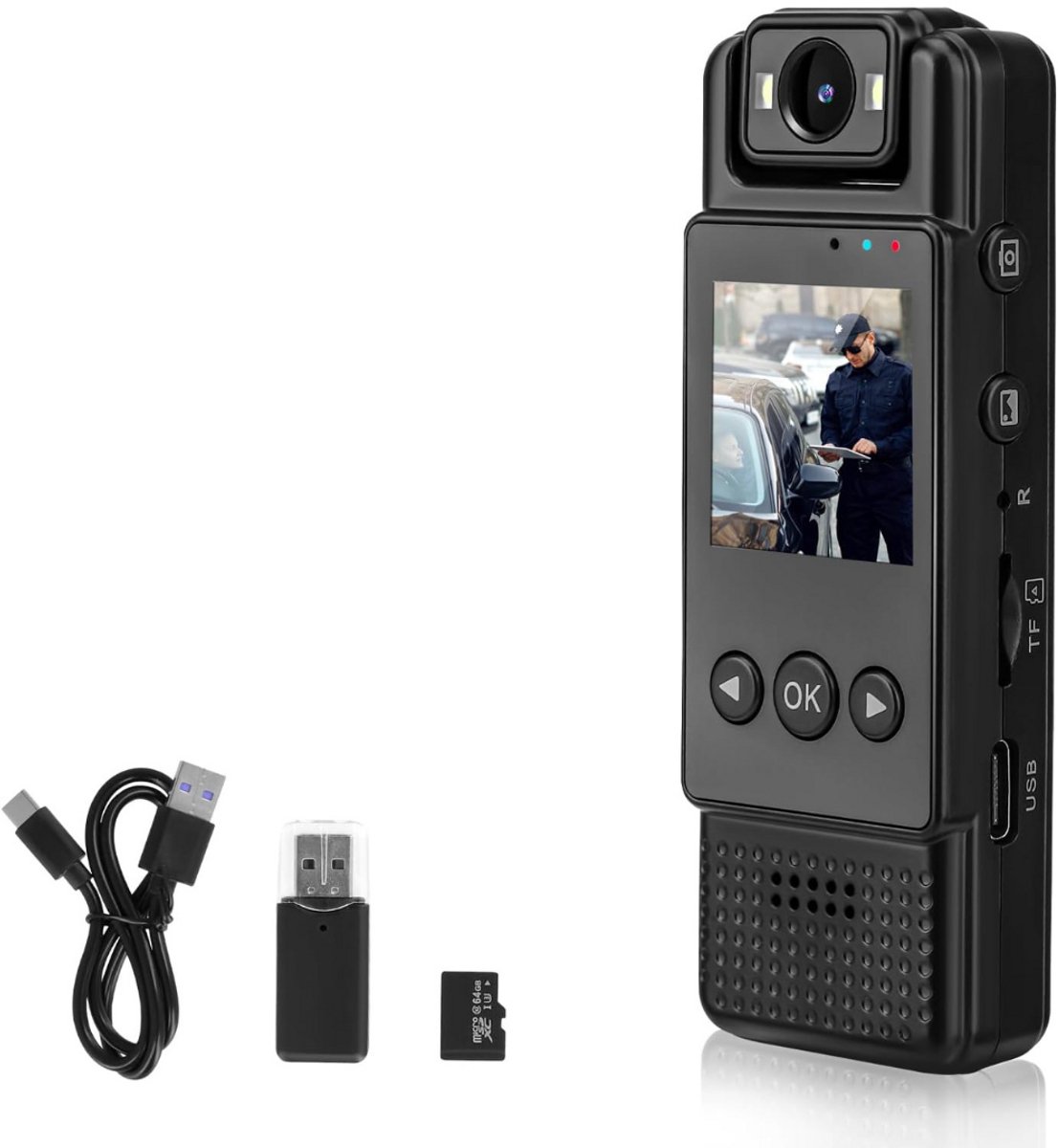 DailySupplies® Bodycam - Action Cam - Bewegingsdetectie - 180º Draaibare Lens - Bodycam Politie - Spycam - Zwart