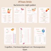 Vrijgezellenavond spelletjes – 10x 7 A5 kaarten | Team Bride & bonusgame - Bachelorette - Games - Feestpakket