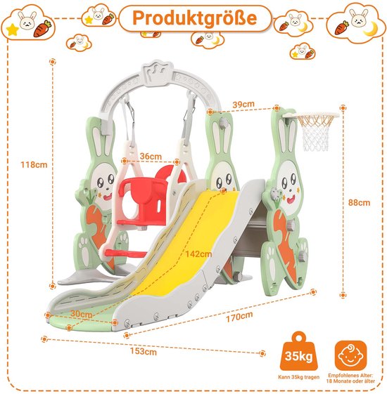 AIYAPLAY kinderglijbaan, opvouwbare peuterglijbaan, glijbaan voor kinderen van 1,5 tot 3 jaar, tuin glijbaan voor binnen en buiten, groen, wit, 120 x 53 x 53 cm