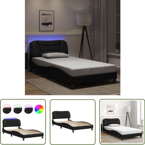 Bedframe met LED-verlichting kunstleer wit 90x200 cm
