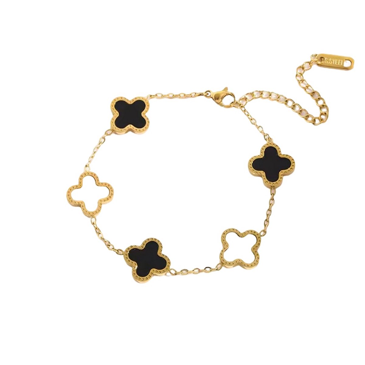 luxxie klaver armband zwart wit-clover armband goud-armband dames-luxe armband-kado voor haar-trendy armband