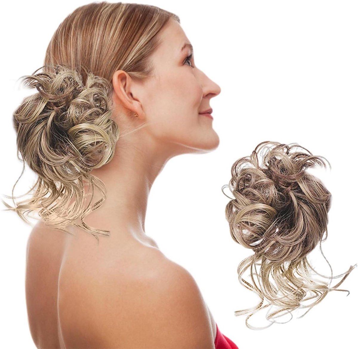 Allecto Premium - Knot-haarstukje golvende paardenstaart damespruik - Haarspelden & klauwclips - Pruikaccessoires - Gemengd bruin - Stijlvolle kapsel toevoegingen voor dames