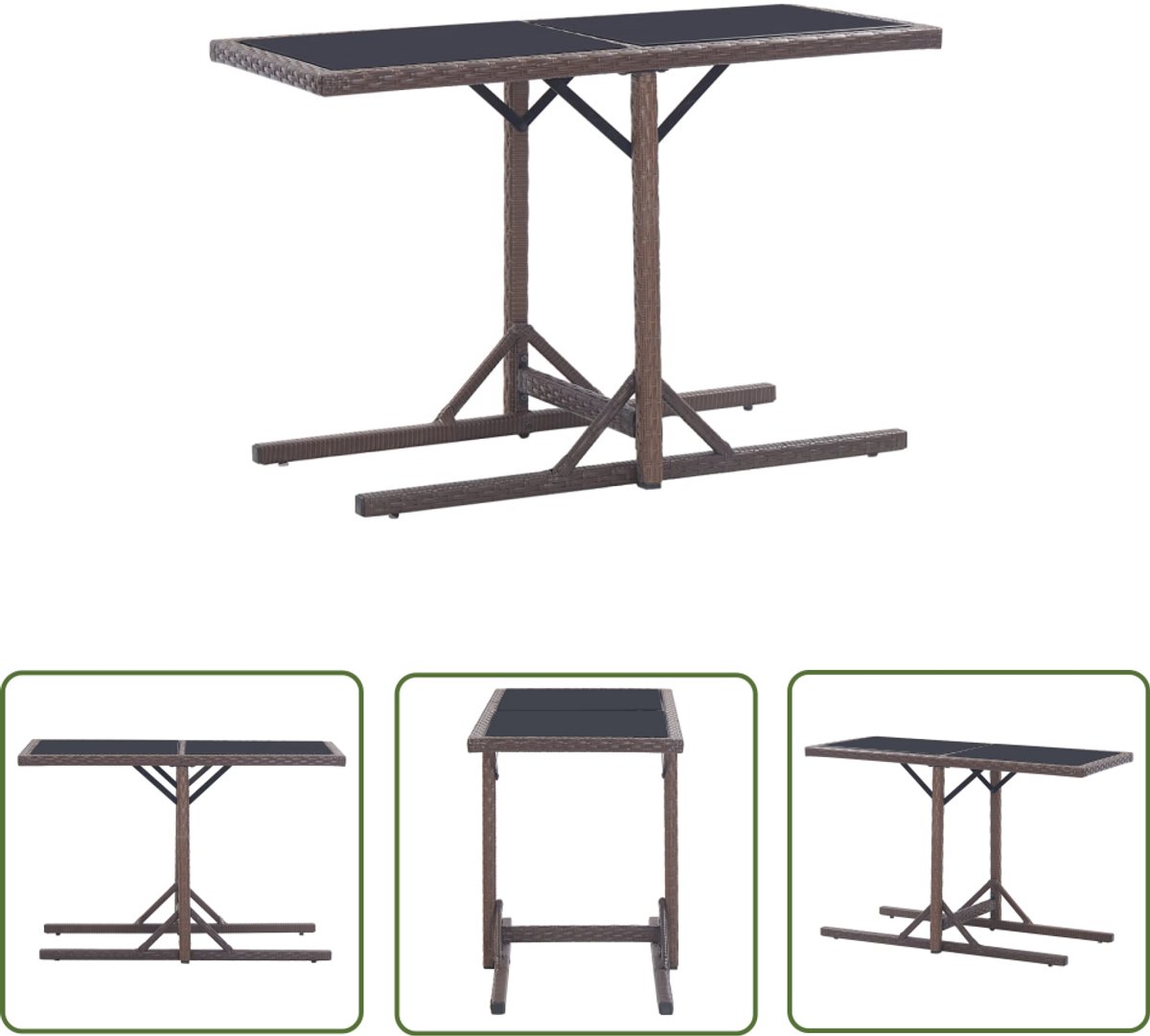 vidaXL Buistafel - Tuinstoel - Tuintafel 110x53x72 cm glas en poly rattan bruin - Terrasmeubilair - Outdoor Furniture - Lounge Set