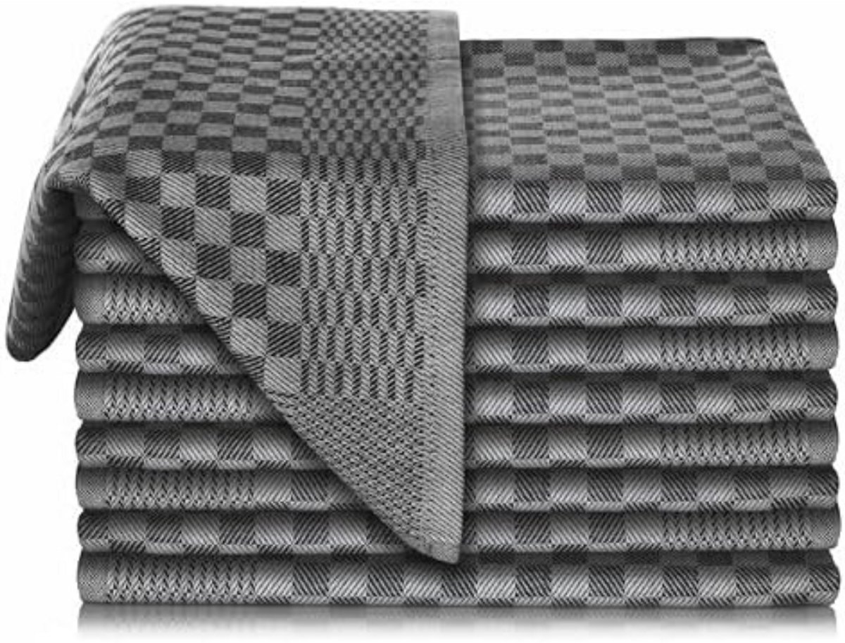 Theedoek - Keukendoek - Droogdoek - Set van 10 - 100% Katoen - Oeko-Tex Gecertificeerd - Absorberend - Duurzaam - 70x45 cm - Zwart - Keukenhanddoek - Vaatdoek - Handdoek Keuken - Wasdoek - Geschikt voor Horeca en Huishouden