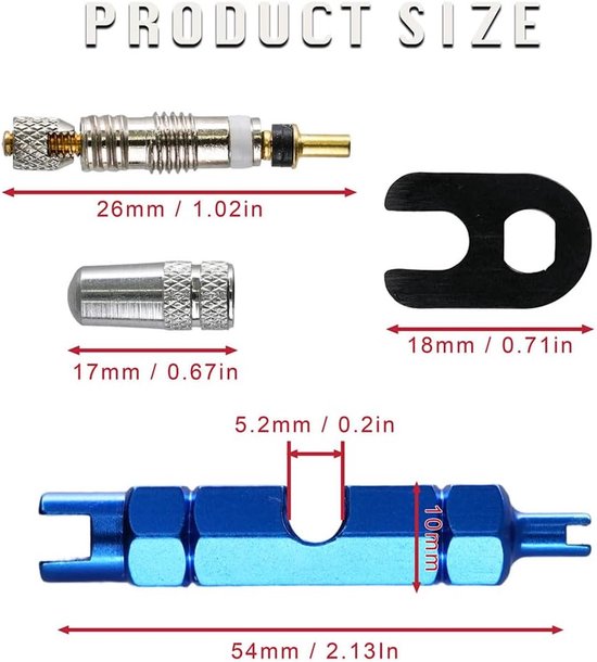Gereedschapsset voor Presta- en Schrader-ventielen - Ventieladapter en ventieldoppen voor MTB en racefietsen (10 stuks) — afbeelding 5