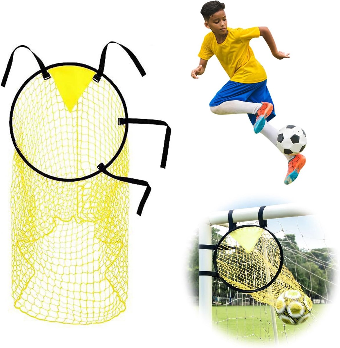 Voetbaldoel met Net en Tas - Verbeter Schietnauwkeurigheid - 1 Stuk - Geel - 45 x 60 cm