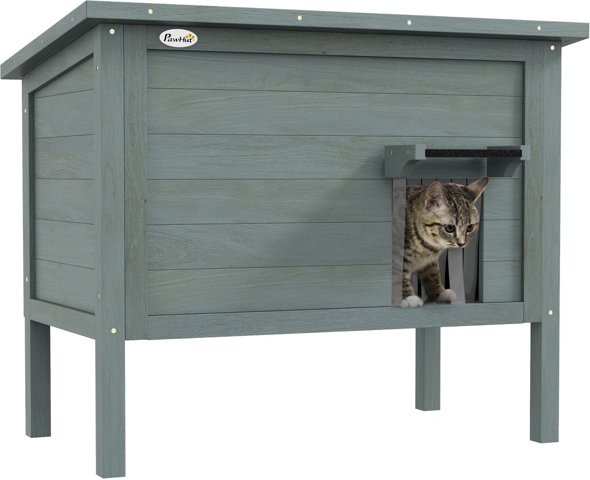 PawHut Kattenhuis geisoleerd voor buiten - Kattenhuis voor de tuin - Kattenhok - Katten iglo - Hout - Donkergrijs