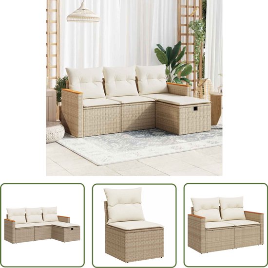 vidaXL Chaise longue met kussens kunstleer cappuccino, loungebank