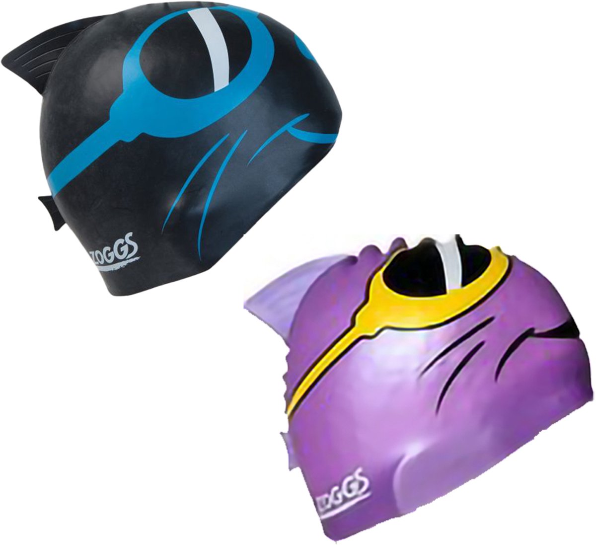 zoggs character swimming cap - set of 2 - lila/violet & black/blue