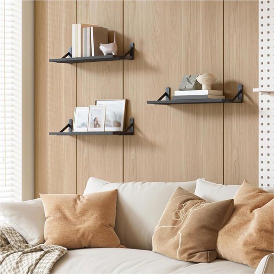 Kaëru® Wandplankenset – 6-delig – Houten Planken Draagkracht 10 Kg Per Plank 42x15 5cm Voor Badkamer Keuken Of Woonkamer Houtkleur