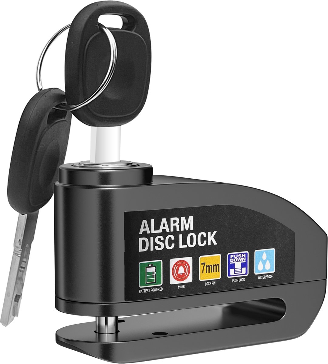 Skynzor - Motorcycle Lock - Fietsslot Alarm - Motorfiets Alarm - Bike Alarm and Tracker - Fiets Alarm - Hangslot Fiets - Schijfremslot -Motorslot - Brommer Slot - Motor Slot Alarm - Scooter Schijfslot - met Reminderkabel & Tasje - Zwart - 2 Sleutels