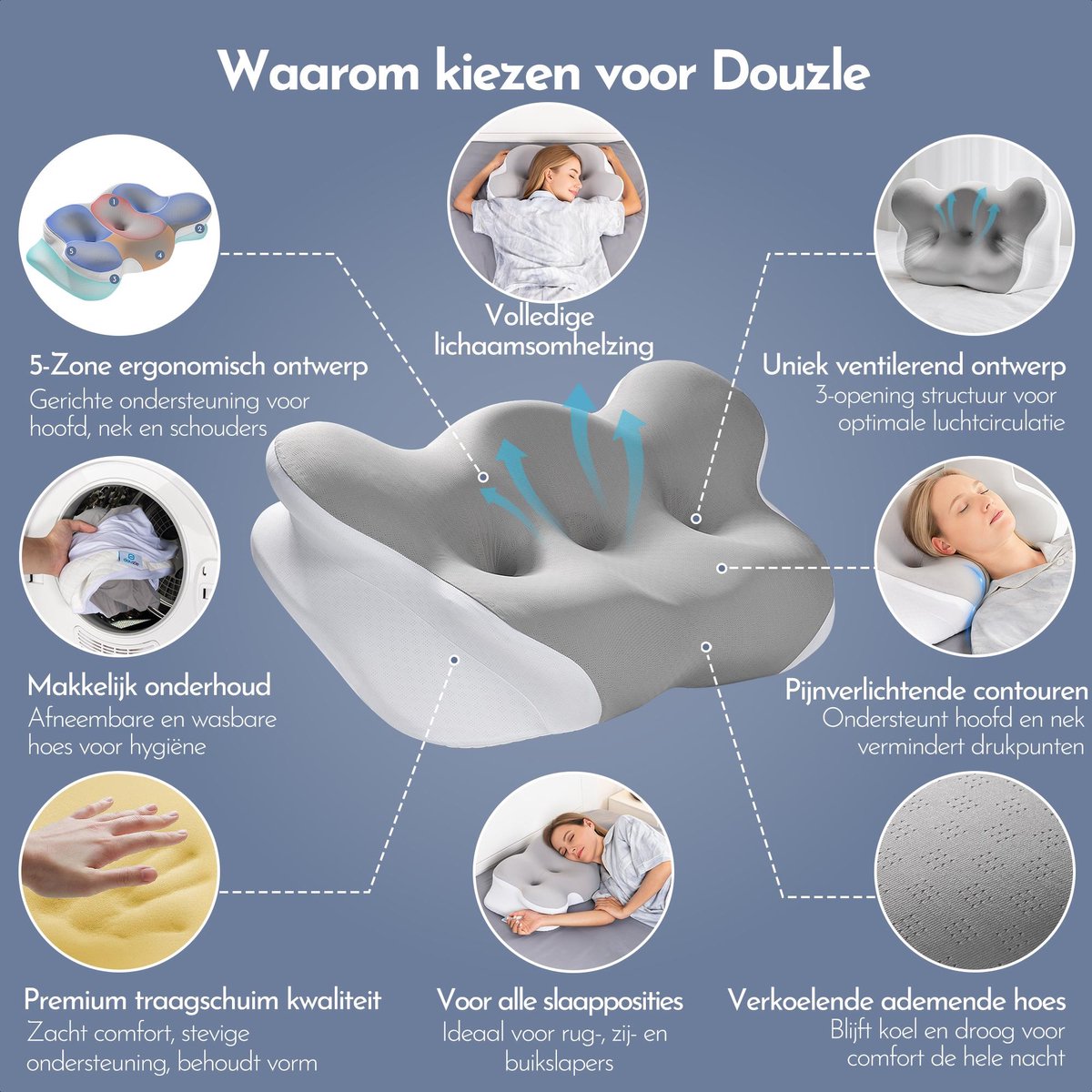 CloudÉtoile Ergonomisch neksteunkussen 60x40 - Orthopedisch kussen met