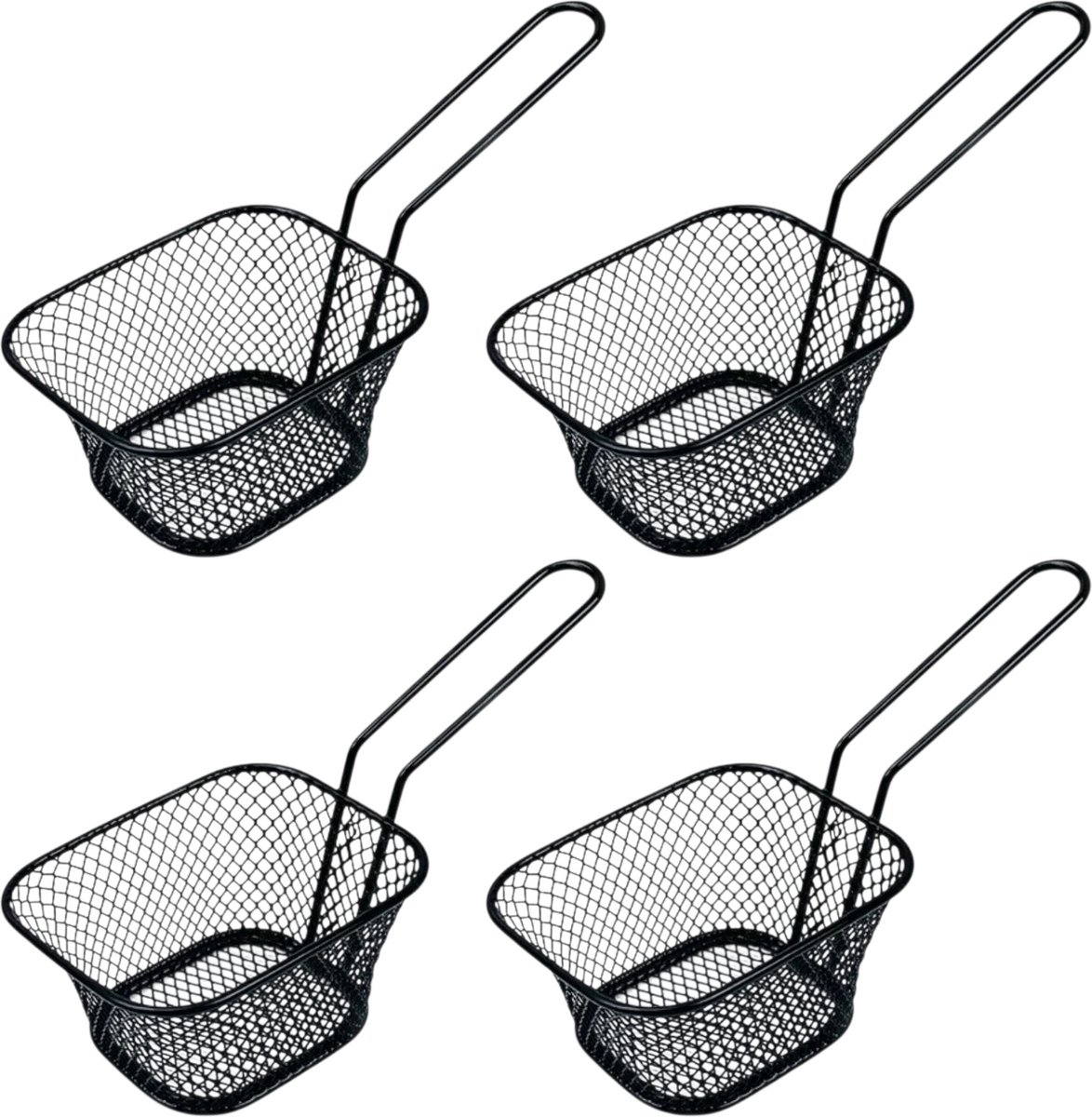 Frietmandje/serveermandje - 4 x zwart - RVS