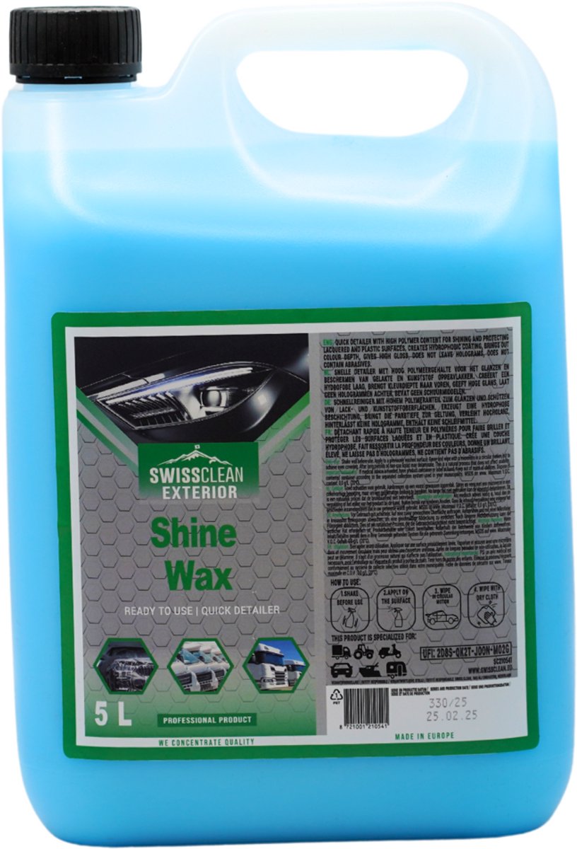 Swiss Clean | Shine Wax | Finishing touch, bescherming en detailing voor auto | 5 L | XXL verpakking | Exterior clean | Auto wassen | Reiniger auto | Cleaner | Auto wassen | Car cleaning | Wax