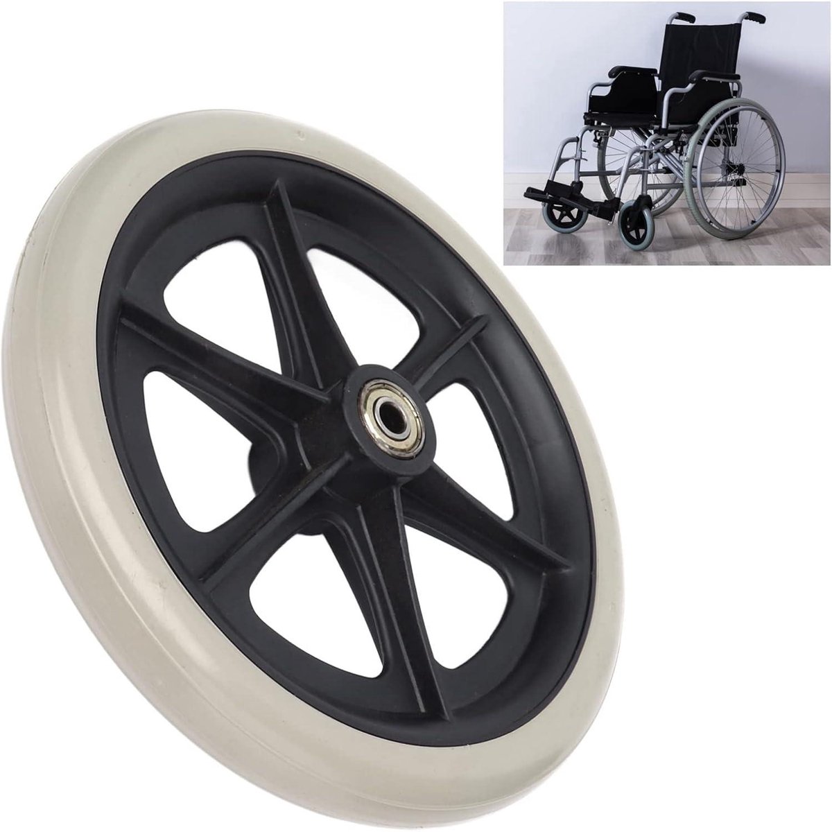 Allecto Premium - Rolstoelwiel 8 Inch | Skidproof PU Wielen | Grijs | Accessoires voor Rollators | Buitengebruik | Lager Wielen - Allecto - €60,99
