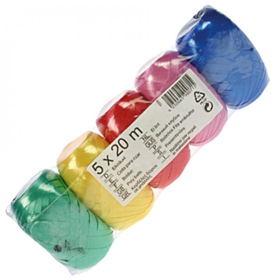 Inpaklint decoratielint cadeaulint sierlint 5 stuks assorti kleuren 20 m x 5 mm per stuk