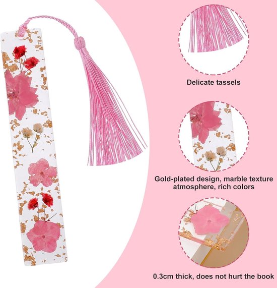 Allecto Plus - Marque-pages faits main en Bloem séchées - Set de 2 pièces - Avec Pinceaux soyeux - Résine transparente - Accessoires de vêtements pour bébé de Boek durables - Pour femmes et Filles