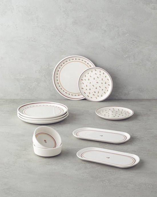English Home Retro Ontbijtset - Serviesset 4-Persoons - 10 delig - Beige/Kleurrijk Keramiek