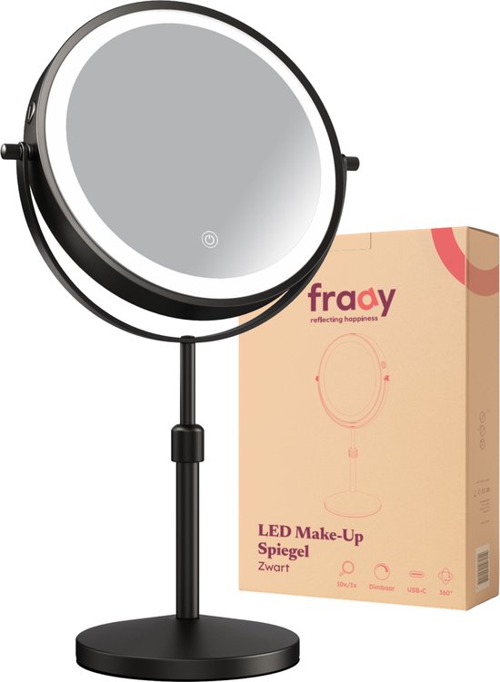 Foto: Fraay make up spiegel met led verlichting 10x vergroting vergrootspiegel met licht oplaadbaar scheerspiegel badkamerspiegel zwart